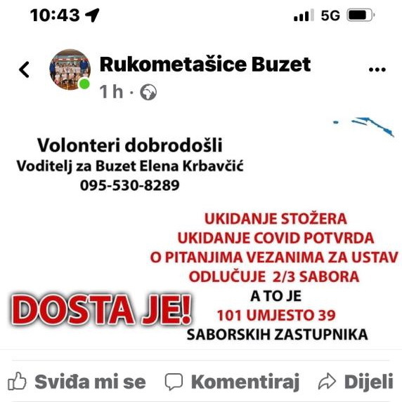 Skandalozna objava na facebook stranici buzetskih rukometašica