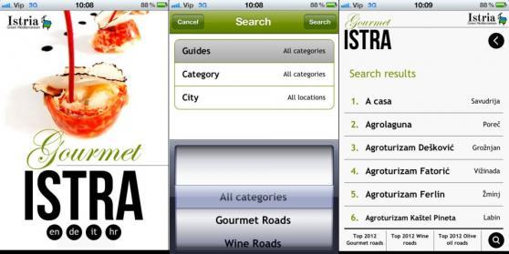 Korisničko sučelje aplikacije Istra Gourmet